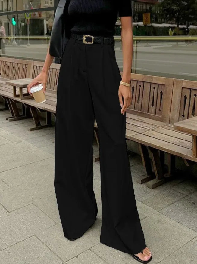 Damen Weite Hose mit Hoher Taille und Bundfalten