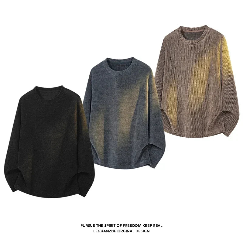 Unisex oversized trui met lange mouwen, grofgebreide look, ronde hals, ruimvallend, bruin, grijs, zwart