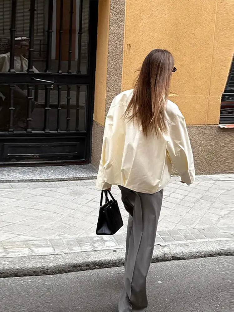 Damen Bomberjacke Kurz Beige Reißverschluss