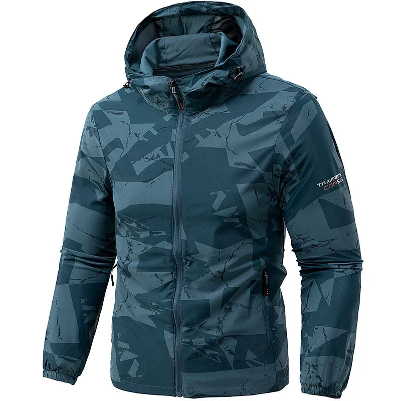 Leichte Kapuzenjacke mit Muster für Herren, Reißverschluss, Elastische Bündchen