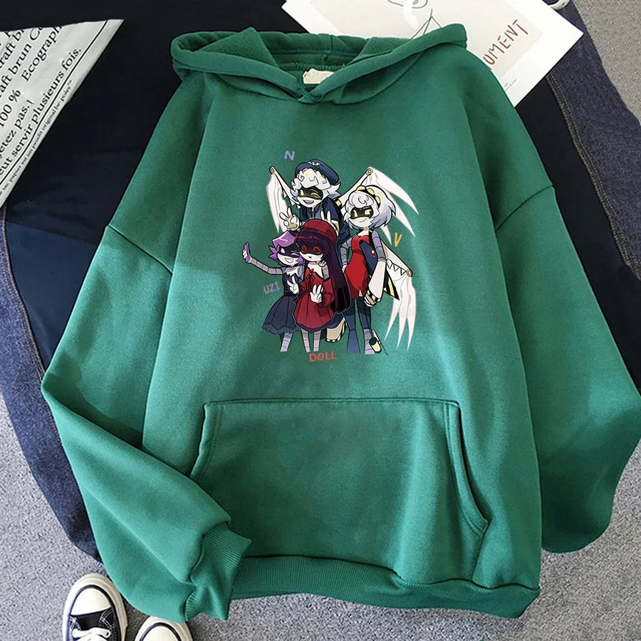 Unisexhoodie met kangoeroezak en anime-opdruk