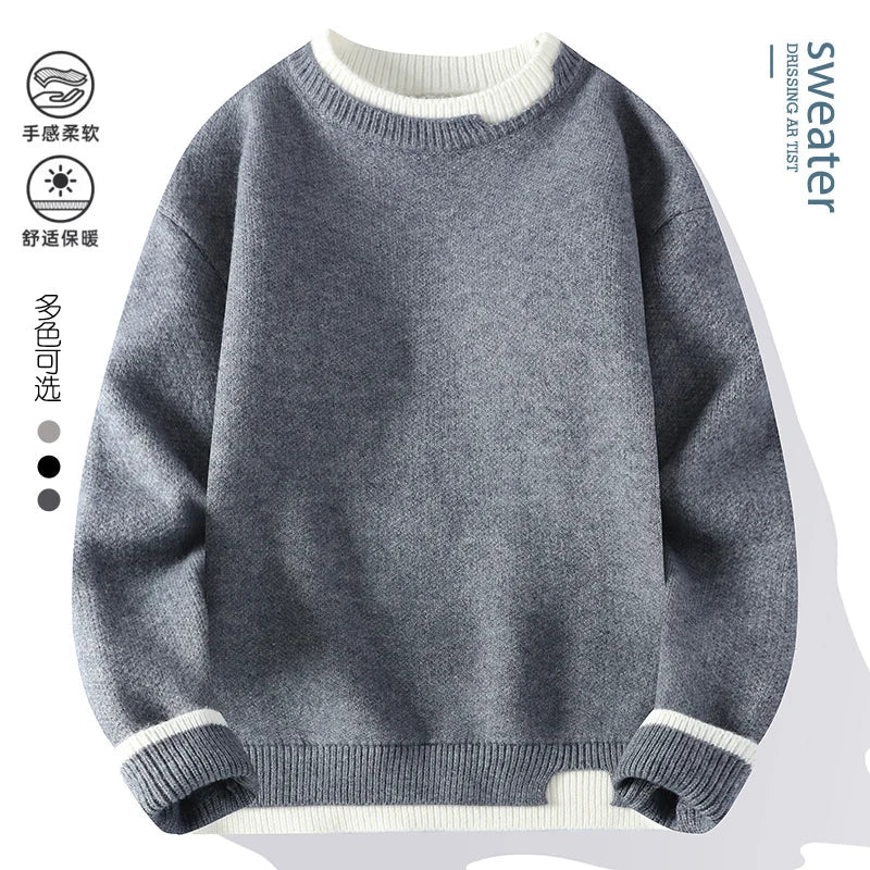 Unisex tweekleurige trui met ronde hals, gebreid, zacht materiaal