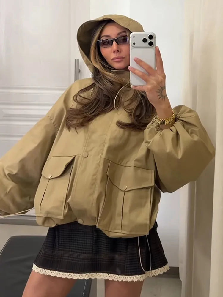 Damen Jacke im Blouson-Stil mit elastischem Bund und goldenen Knöpfen