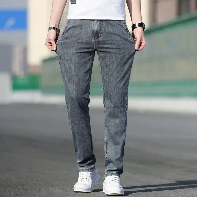 Herren Jeanshose Straight Fit Freizeit Hose Grau/Blau