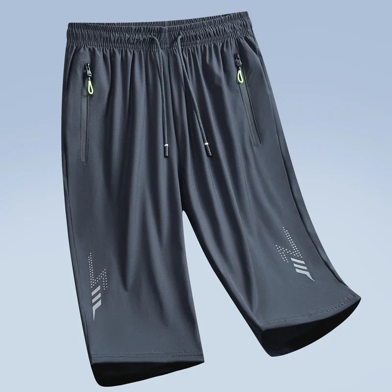 Herren 3/4 Sportshorts mit Reißverschlusstaschen & Kordelzug, Grau