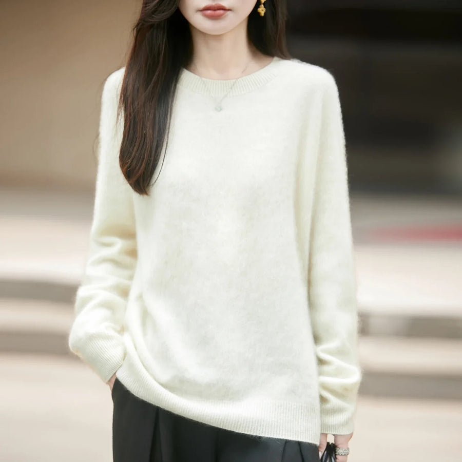 Damen Pullover mit Rundhalsausschnitt und langen Ärmeln, weiches Material