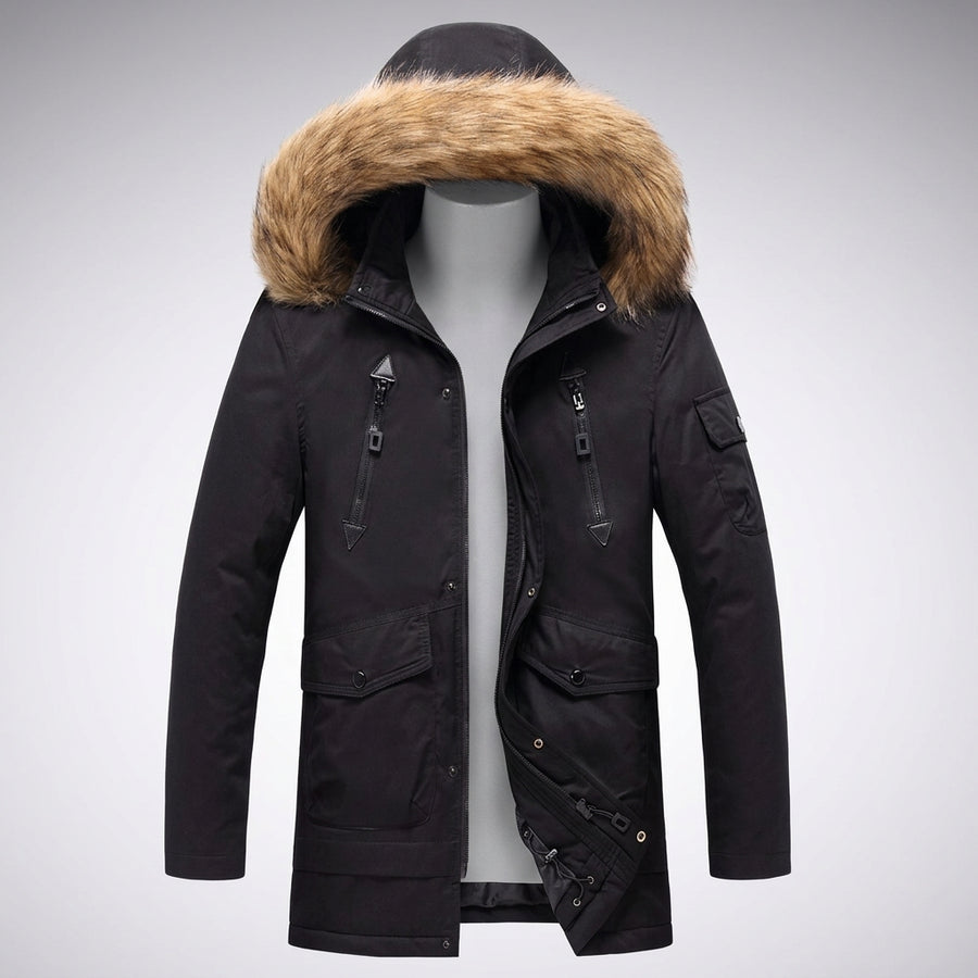 Herren Winterparka mit Kapuze und Fellimitatbesatz, warm gefüttert, langarm, Reißverschluss