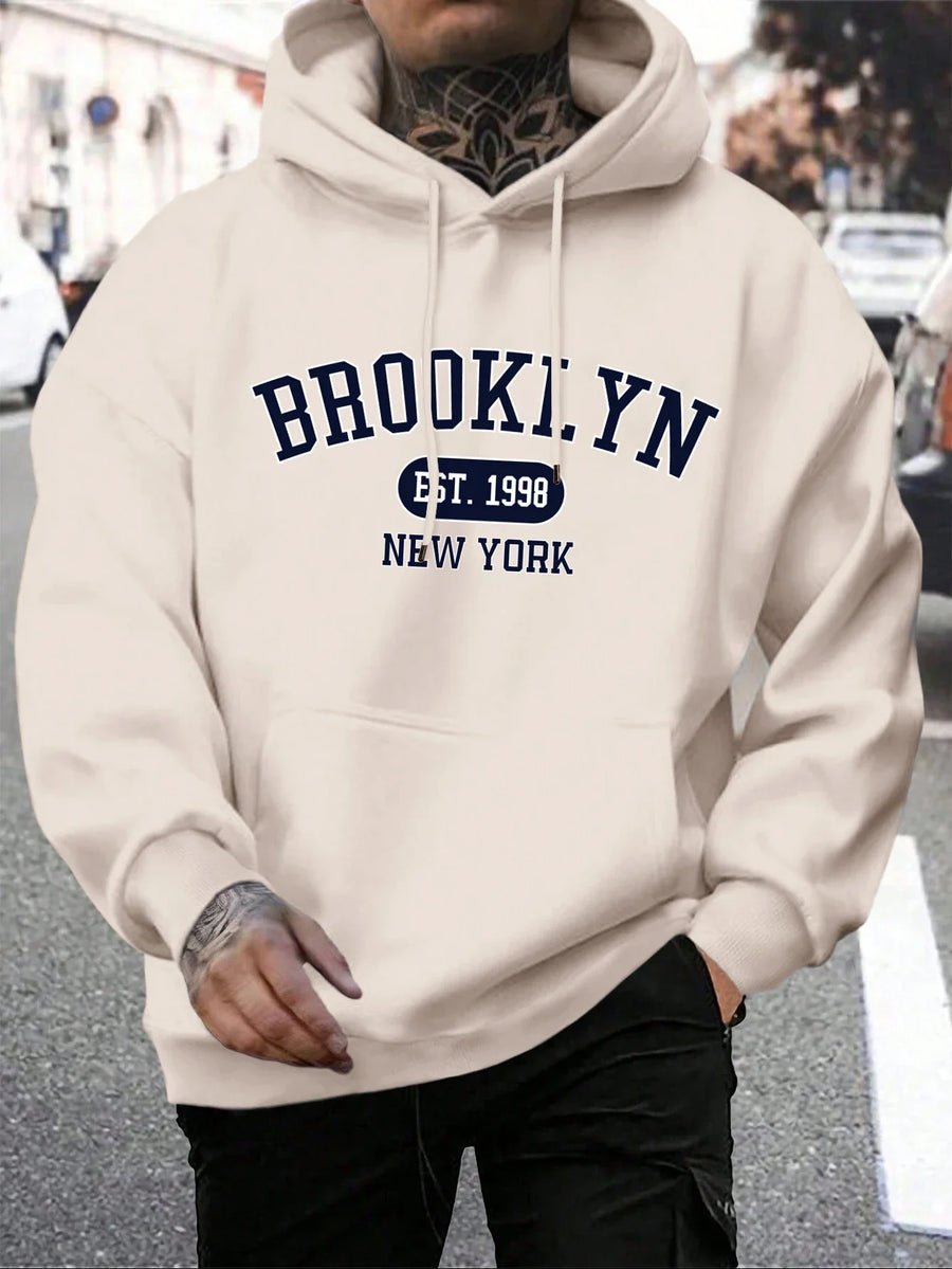 Bedrukte hoodie voor heren met trekkoord en kangoeroezak