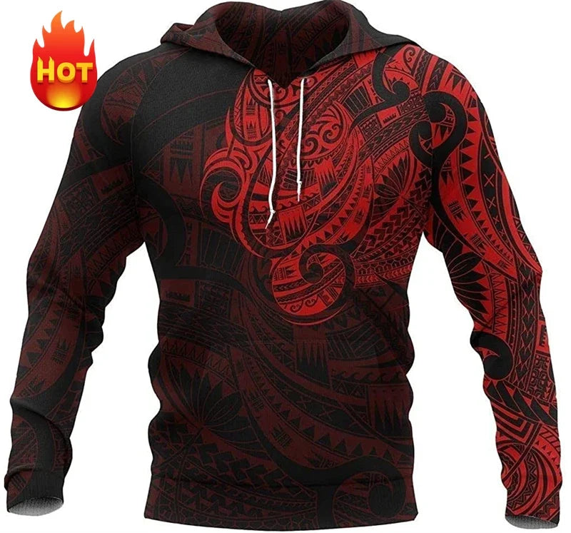Unisex hoodie met capuchon en tribaal patroon in blauw/zwart