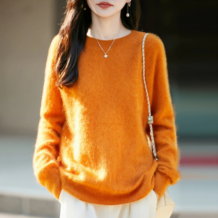 Damen Pullover mit Rundhalsausschnitt und langen Ärmeln, weiches Material
