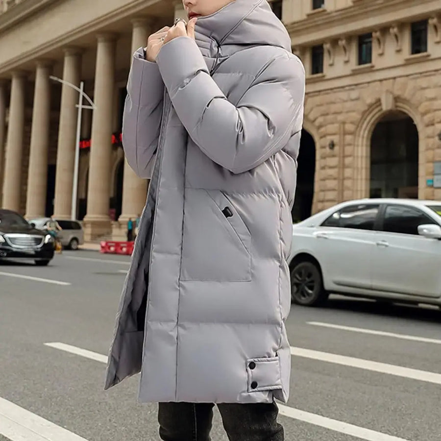 Herren Langer Steppmantel mit Kapuze Winterjacke Gepolstert