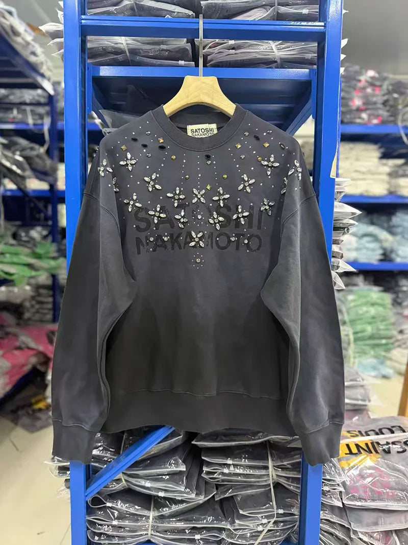 Unisex trui met kleurverloop en sierstenen, oversized sweatshirt