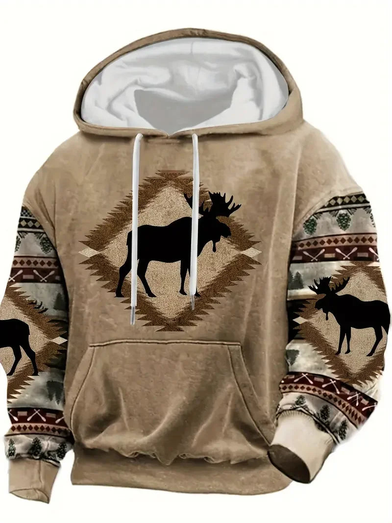 Hoodie mit Motivdruck, Kängurutasche, Kapuze und Kordelzug