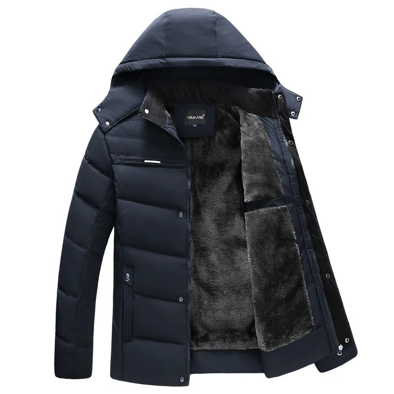Herren Winter Jacke warm gefüttert mit Kapuze Schwarz