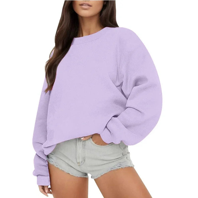 Oversized damessweatshirt met ronde hals en lange mouwen, casual trui