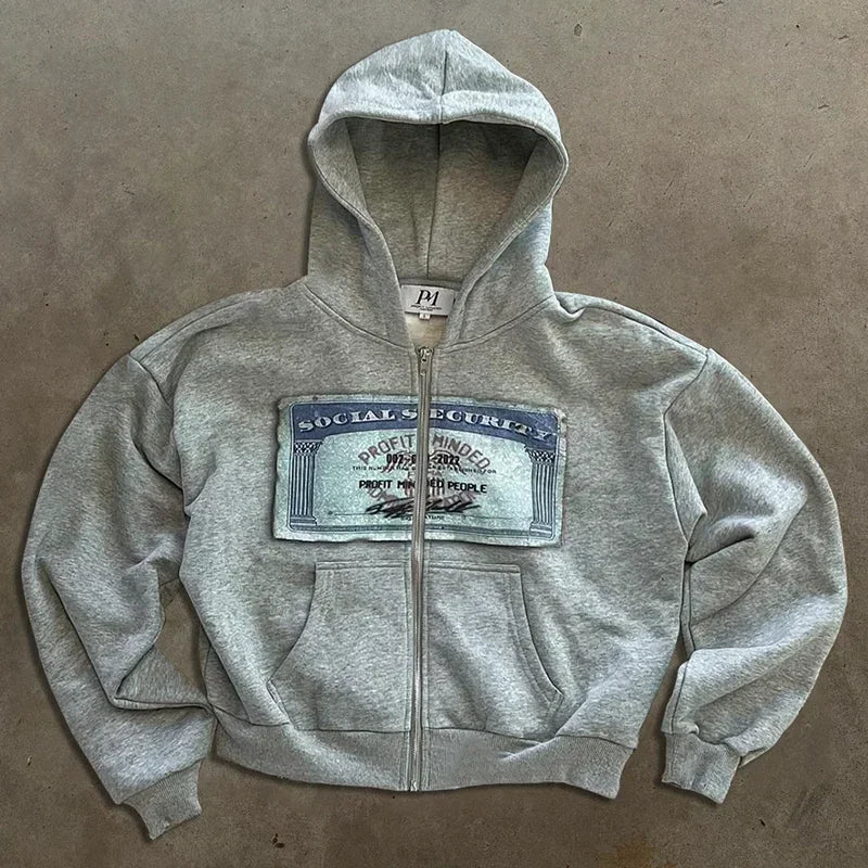 Unisexhoodie met rits, capuchon en opdruk