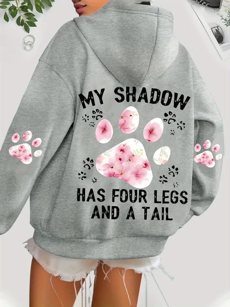 Hoodie für Damen mit Kapuze und Pfotenabdruck-Print, lockere Passform