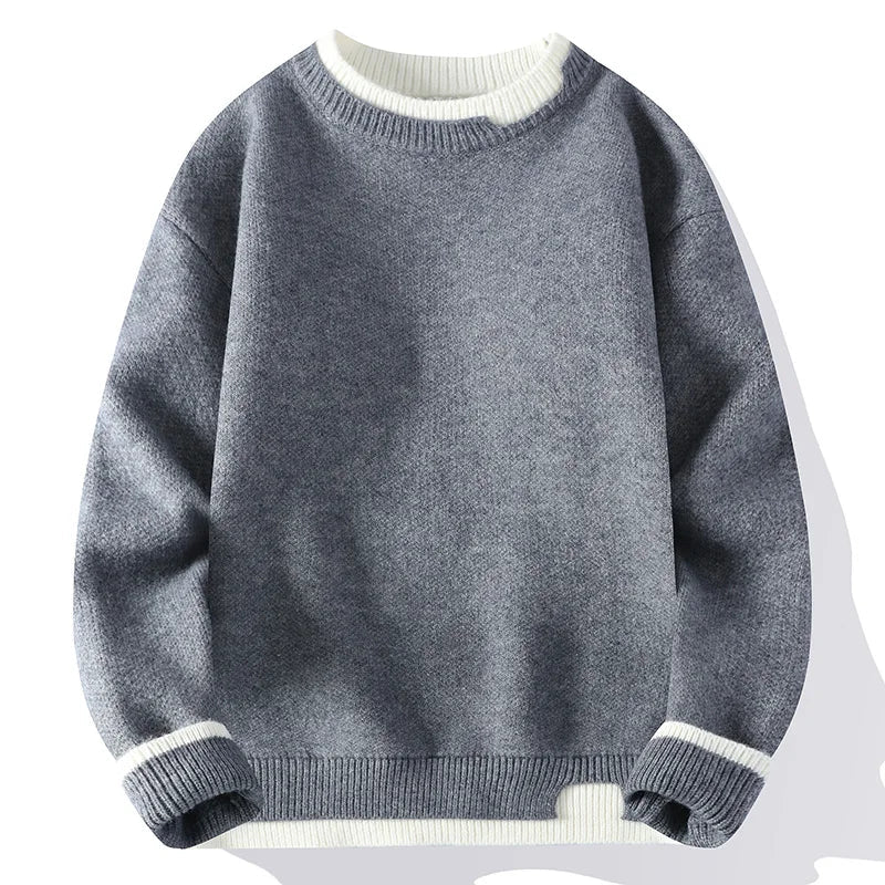 Unisex tweekleurige trui met ronde hals, gebreid, zacht materiaal