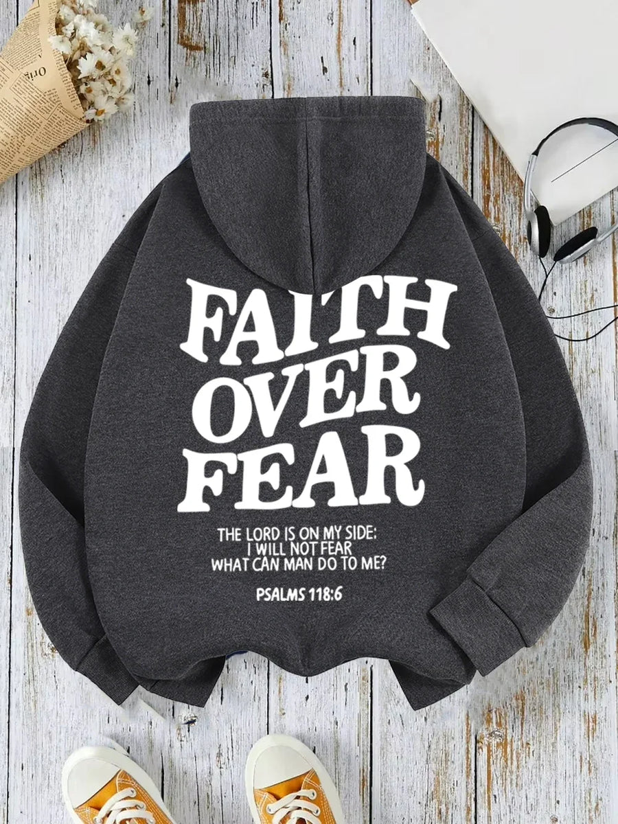 Hoodie met capuchon & tekstprint op de achterkant, lange mouwen, casual trui