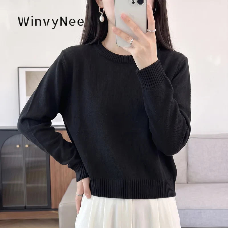 Damen Rundhals Strickpullover Langarm Feinstrick