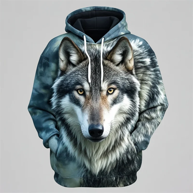 Hoodie met leeuwenkopprint, capuchon en kangoeroezak