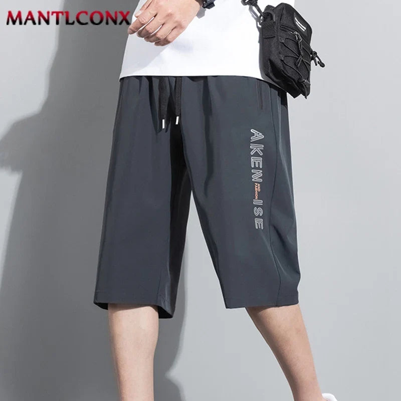 Herren 3/4 Sportshorts mit Reißverschlusstaschen & Kordelzug, Grau