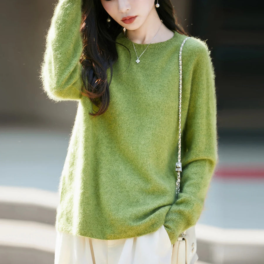 Damen Pullover mit Rundhalsausschnitt und langen Ärmeln, weiches Material
