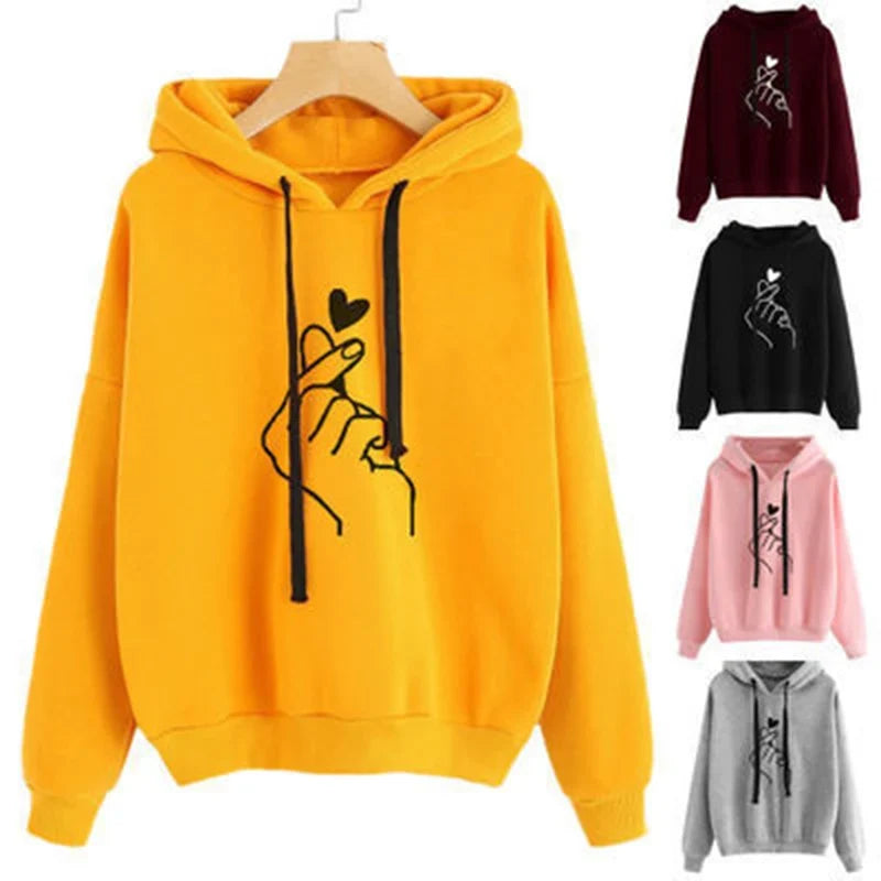 Dames-hoodie met hart-handprint en capuchon, casual sweatshirt