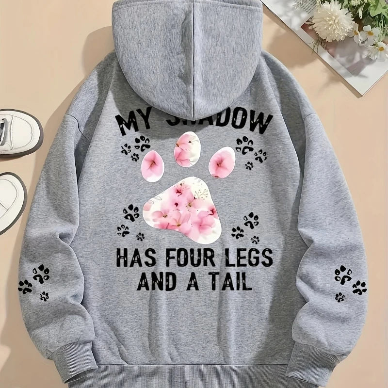 Hoodie für Damen mit Kapuze und Pfotenabdruck-Print, lockere Passform