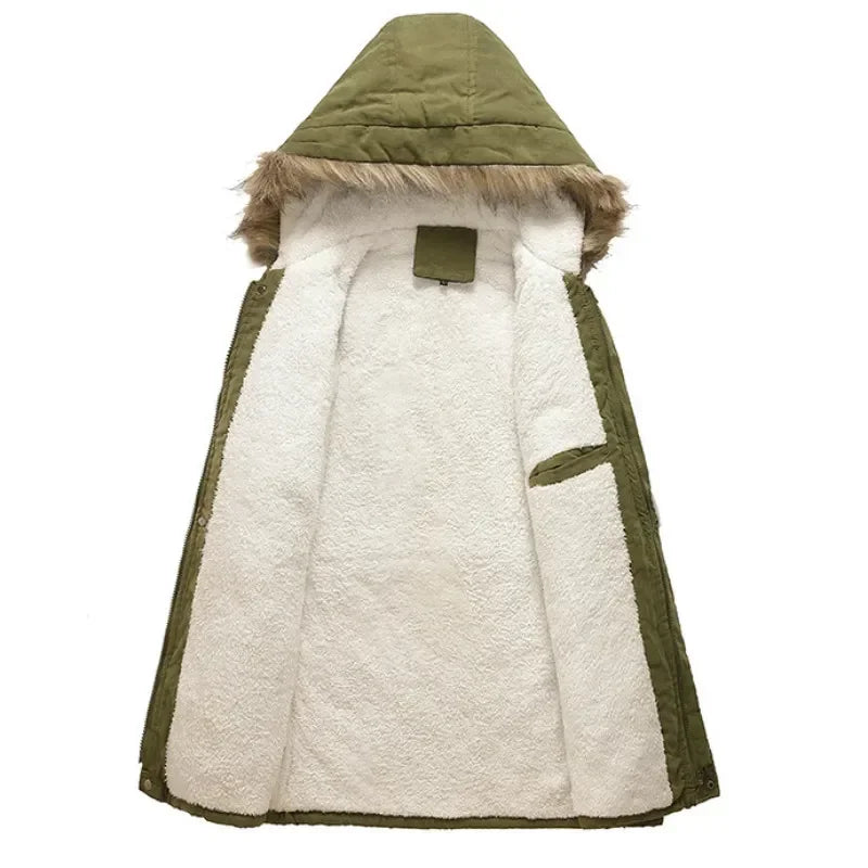 Herren Winterjacke mit Kapuze und Fellimitat-Futter - warm gefütterte Outdoor Jacke