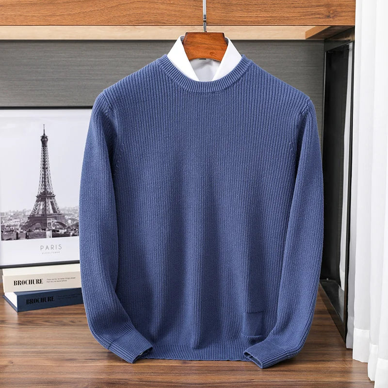 Heren pullover met ronde hals, gebreide pullover, geribbeld, effen kleuren