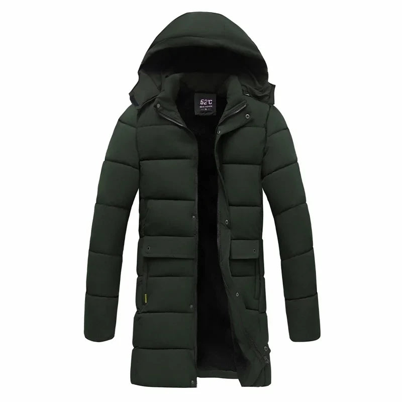 Herren Winter Steppmantel mit Kapuze Lang Gepolsterte Outdoor-Jacke