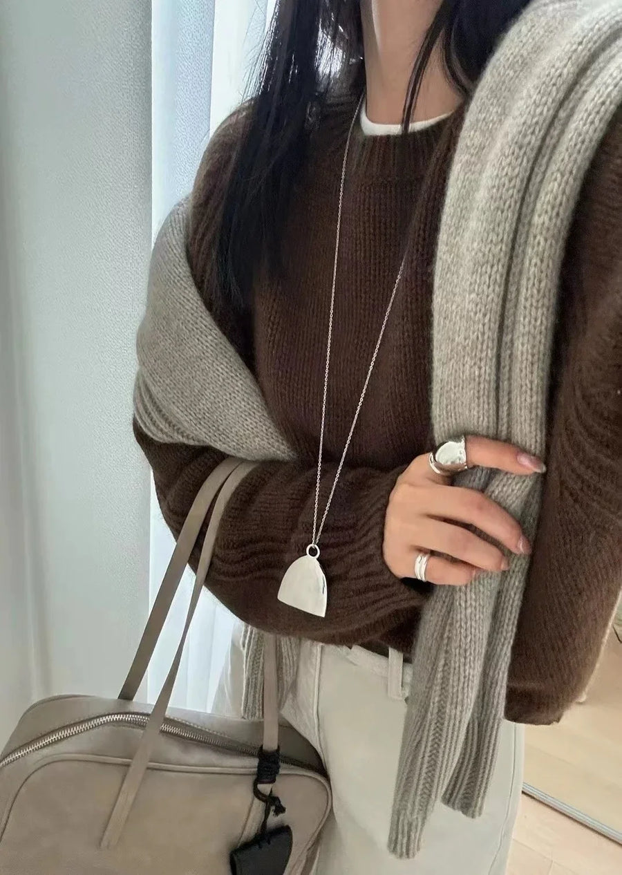 Damen Strickpullover Oversize Rundhals Gerippte Ärmel
