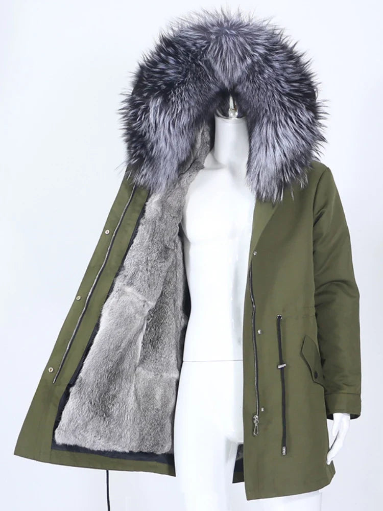 Winterparka mit Kunstfellfutter und großer Kapuze