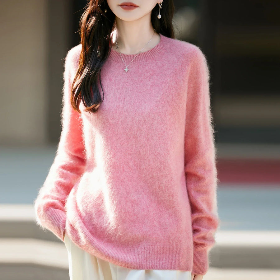 Damen Pullover mit Rundhalsausschnitt und langen Ärmeln, weiches Material