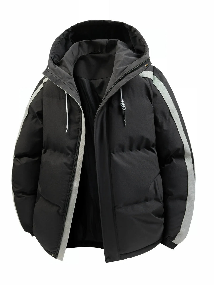 Unisex Winter Steppjacke mit Kapuze und Streifen