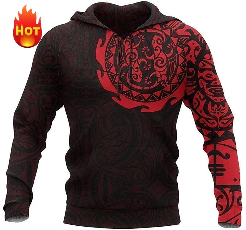 Unisex hoodie met capuchon en tribaal patroon in blauw/zwart