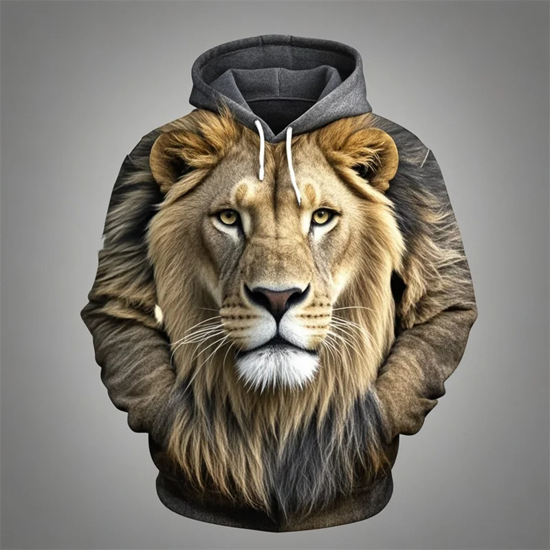 Hoodie met leeuwenkopprint, capuchon en kangoeroezak