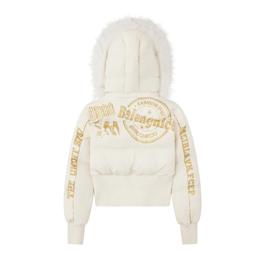 Kurze Steppjacke Damen mit Kapuze und Kunstfellbesatz