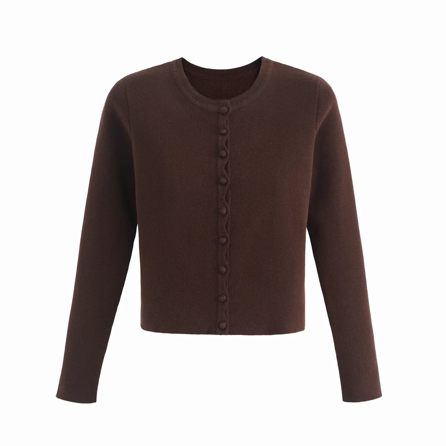 Damen Kurzstrickjacke mit Rundhals und Knöpfen