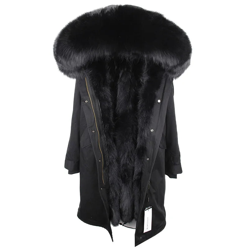 Parka mit Fellkapuze & Fellfutter langer Wintermantel Damen