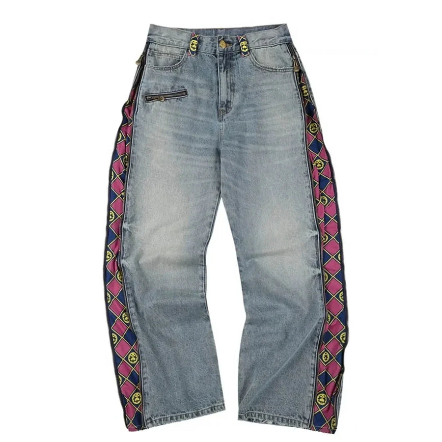 Loose fit-jeans met patroonstrepen aan de zijkant