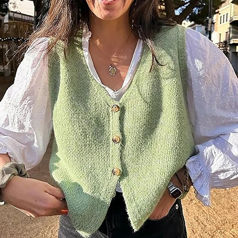 Damen Strickweste mit V-Ausschnitt und Knopfleiste