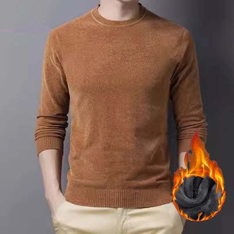 Herren Rundhals Pullover Langarm Fleece-Futter