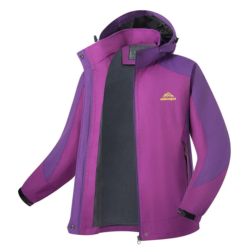 Dames outdoorjas met capuchon, winddicht, waterafstotend, 3-in-1-systeem