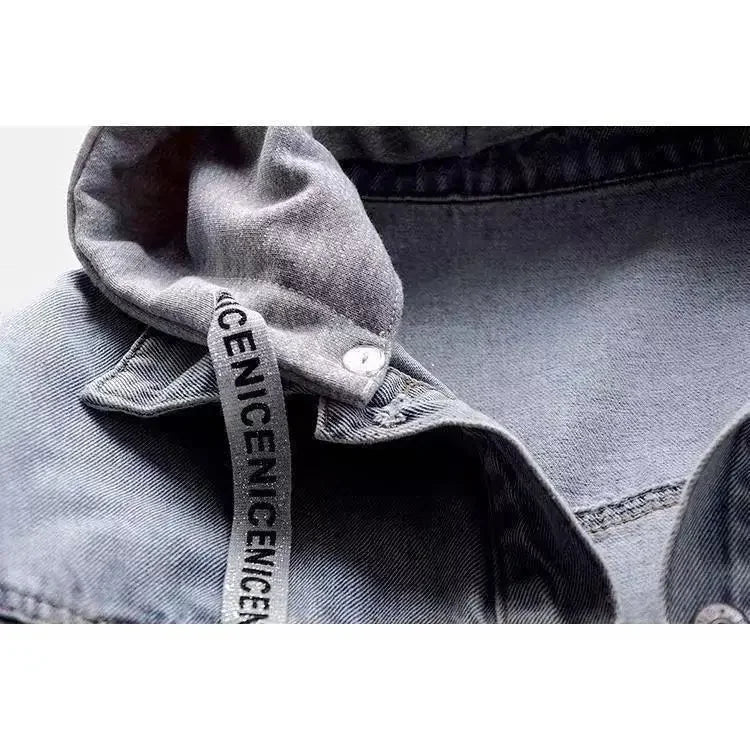 Jeansjacke Damen Hellblau mit Kapuze Kurz