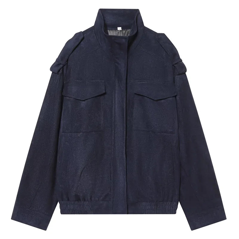 Unisex Bomberjacke mit Stehkragen und Brusttaschen