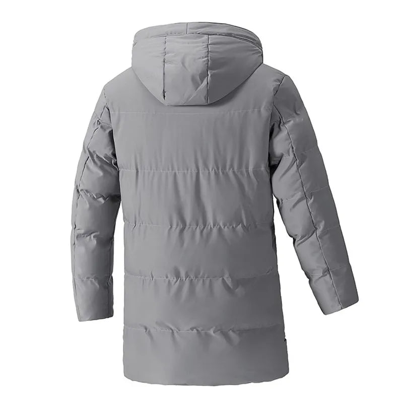 Herren Winter Steppmantel mit Kapuze – Länger geschnittene Outdoor-Jacke in Militärgrün