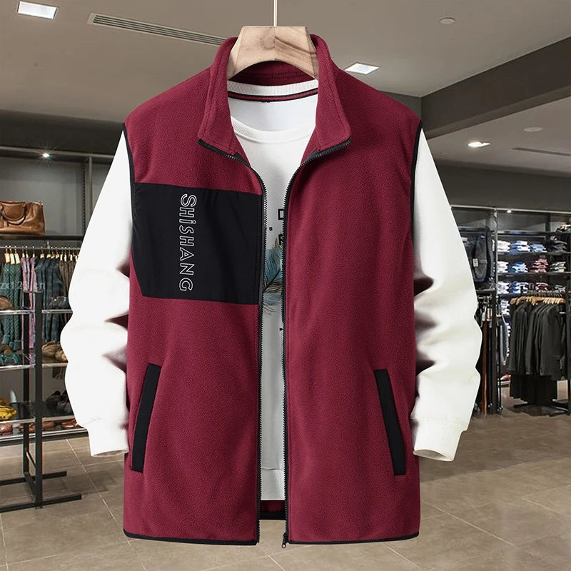 Herren Fleece Weste mit Stehkragen Reißverschluss Taschendetails