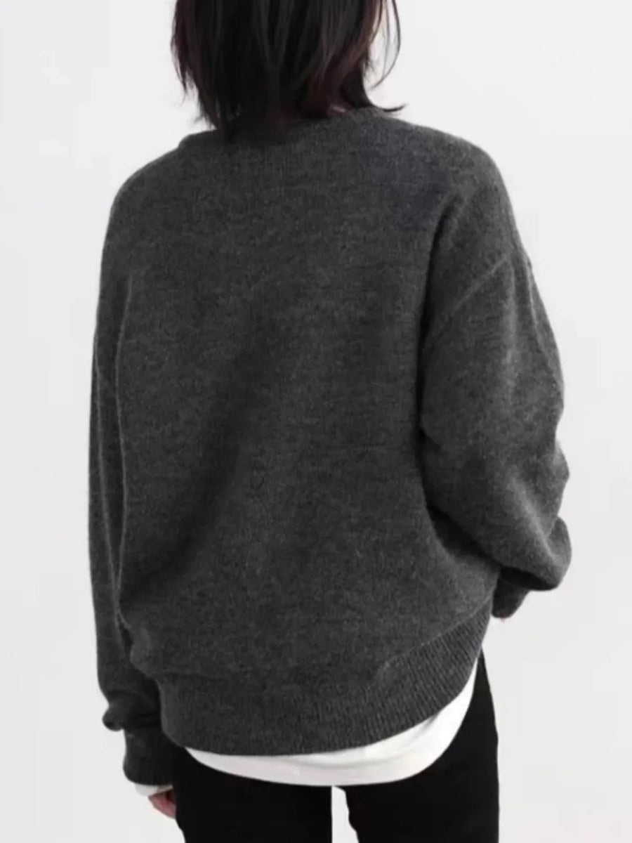Grauer Damen Rundhals-Pullover mit langen Ärmeln